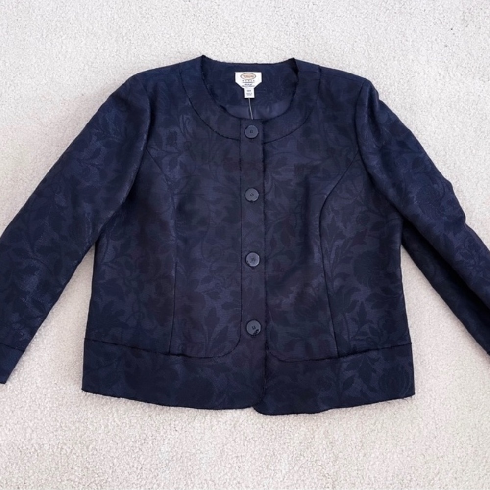 Talbots NWOT midnight navy blue floral cotton blend jacket blazer